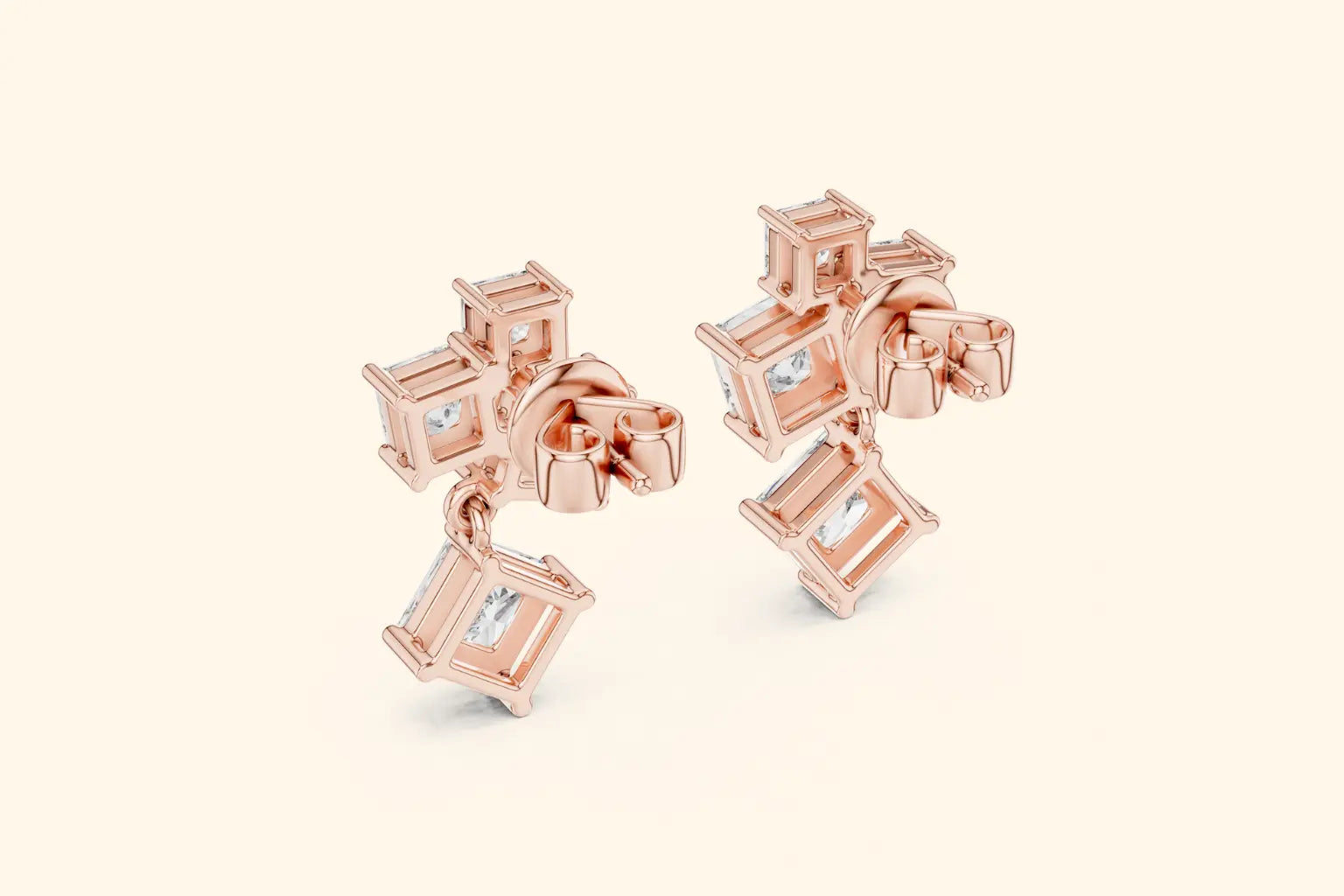 Elegant Emerald Cut Diamond  Stud Earrings