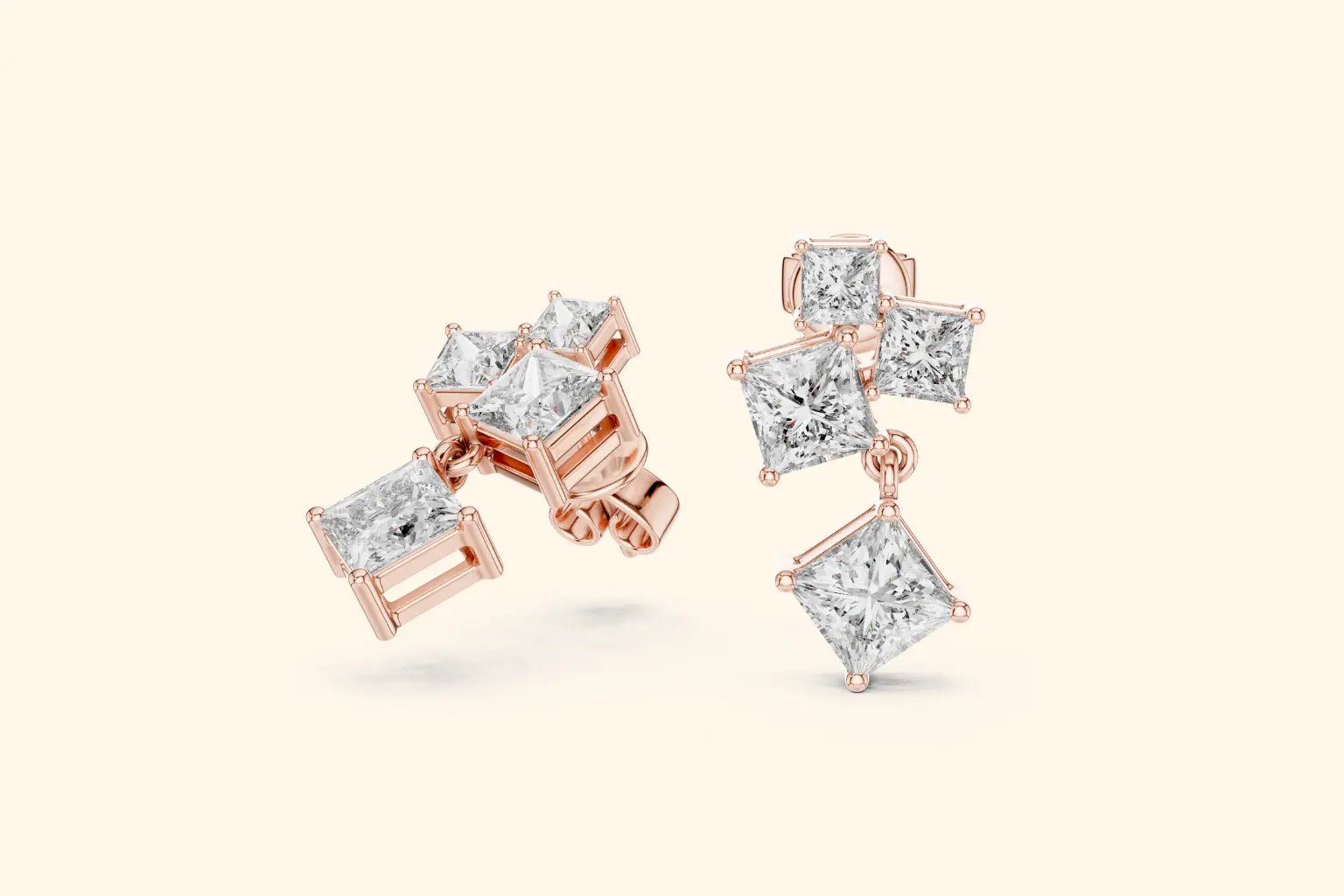 Elegant Emerald Cut Diamond  Stud Earrings