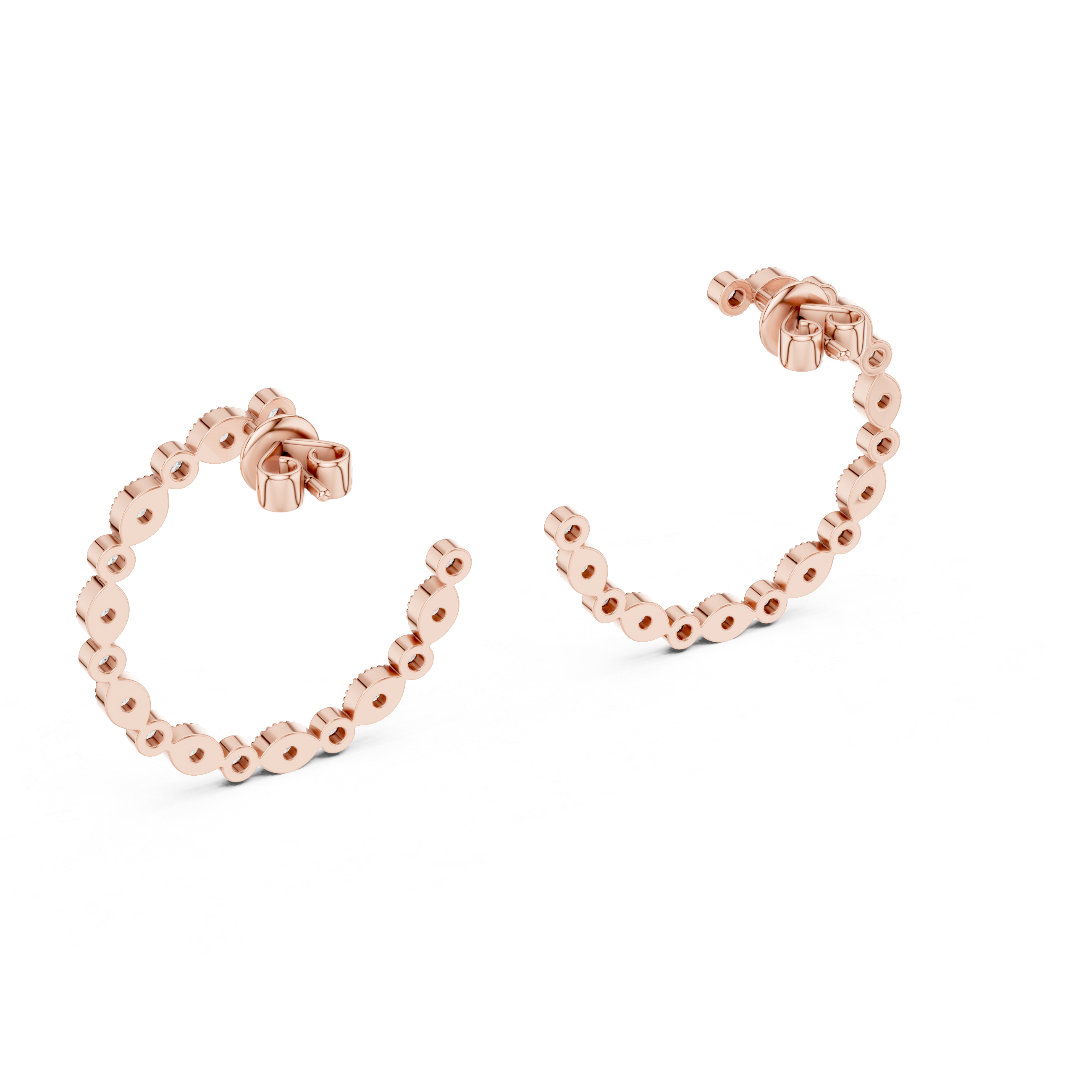 Rose gold hoop earrings on a white background