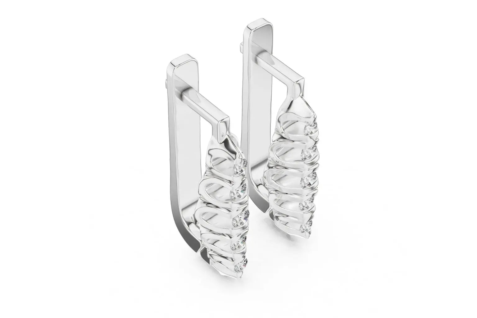 Pair of diamond earrings on a white background