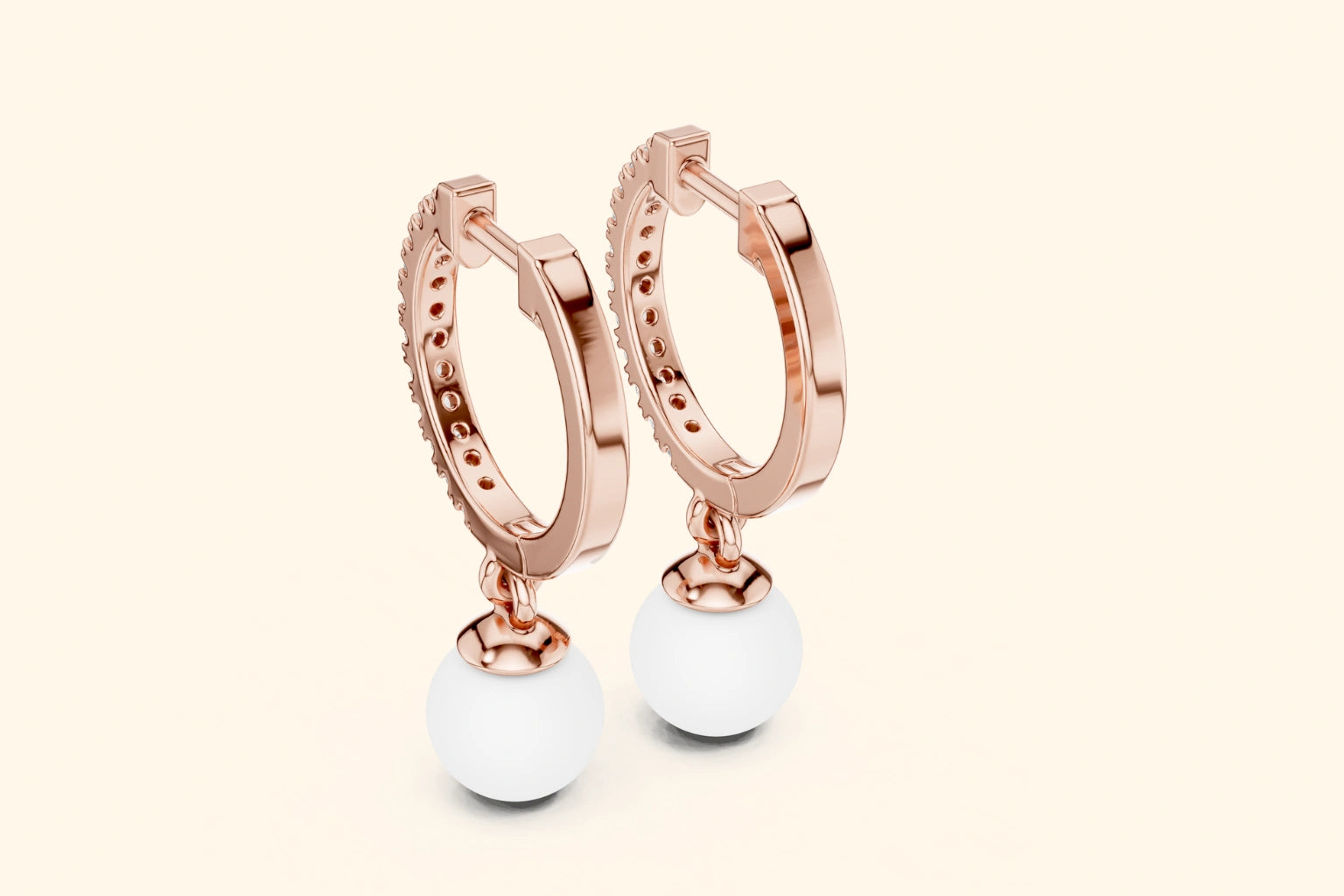 Diamond and pearl drop hoop earrings