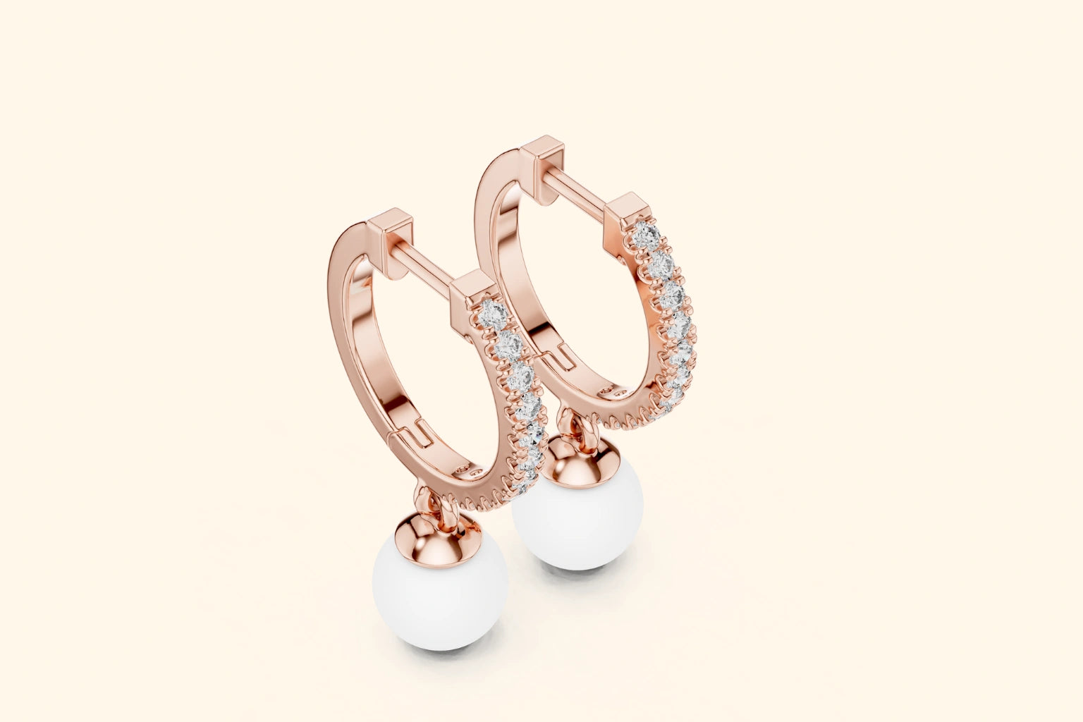 Diamond and pearl drop hoop earrings