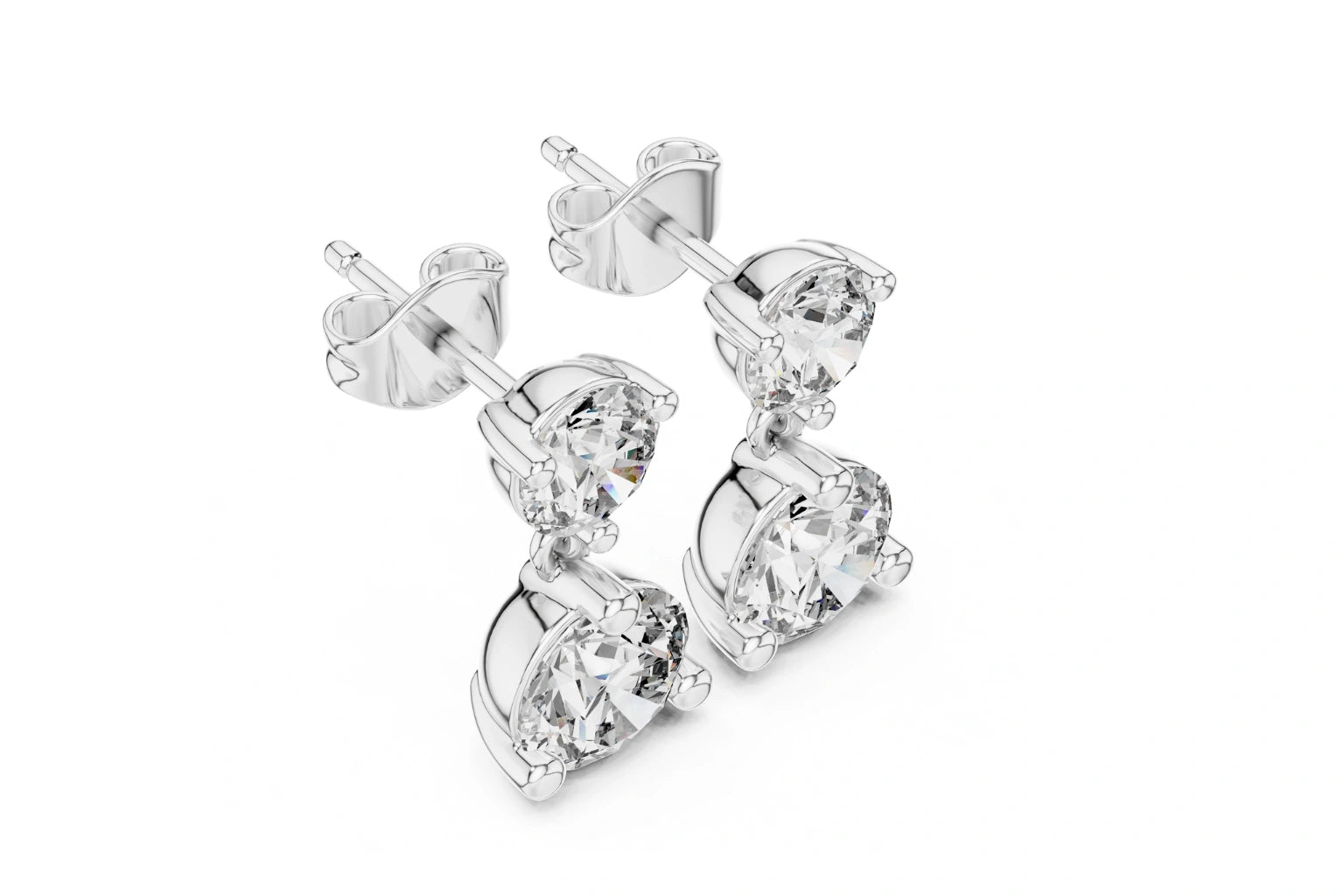 Two-stone diamond drop stud earrings