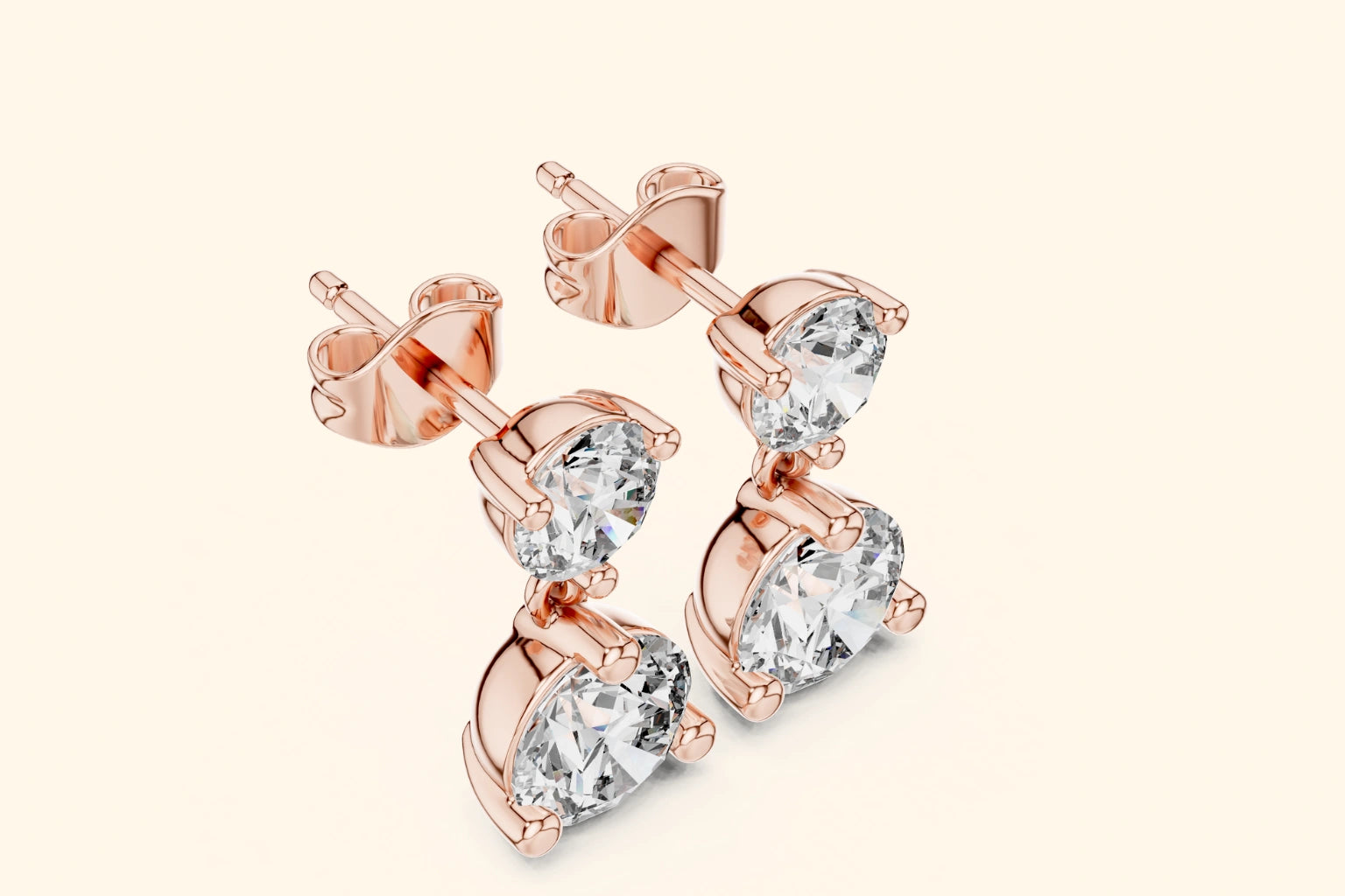 Two-stone diamond drop stud earrings