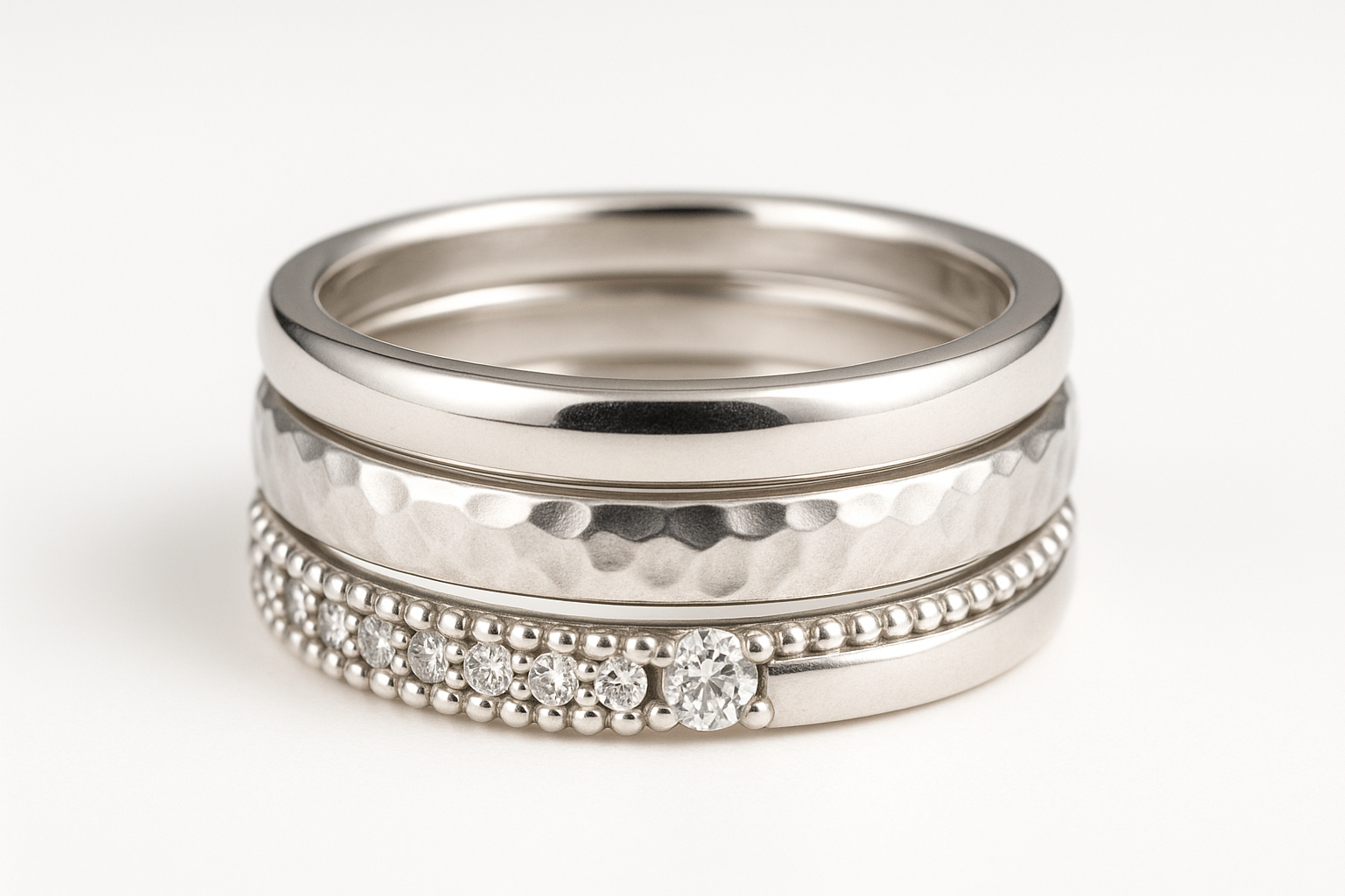 Silver Mixed Texture Ring Set