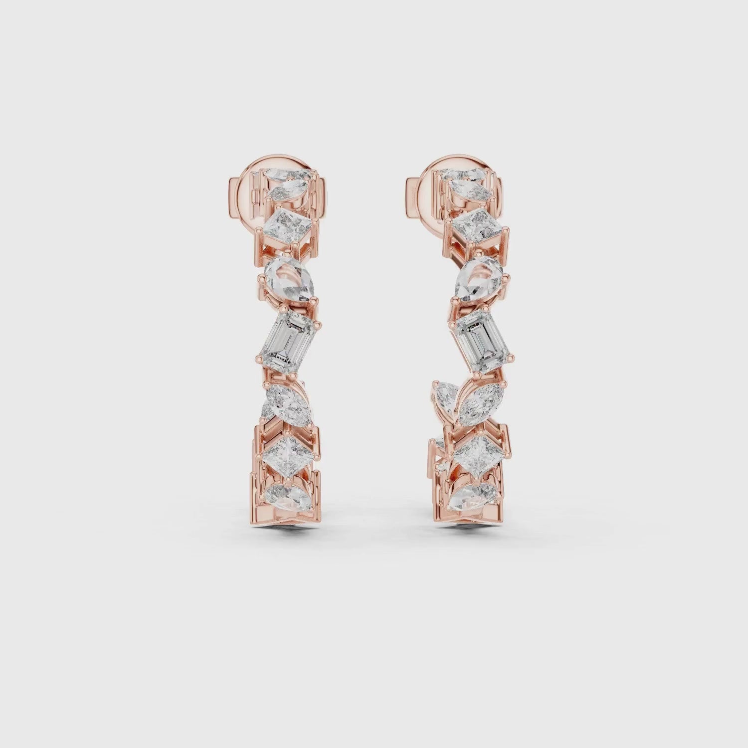 Mixed Cut Diamond Hoop Earrings