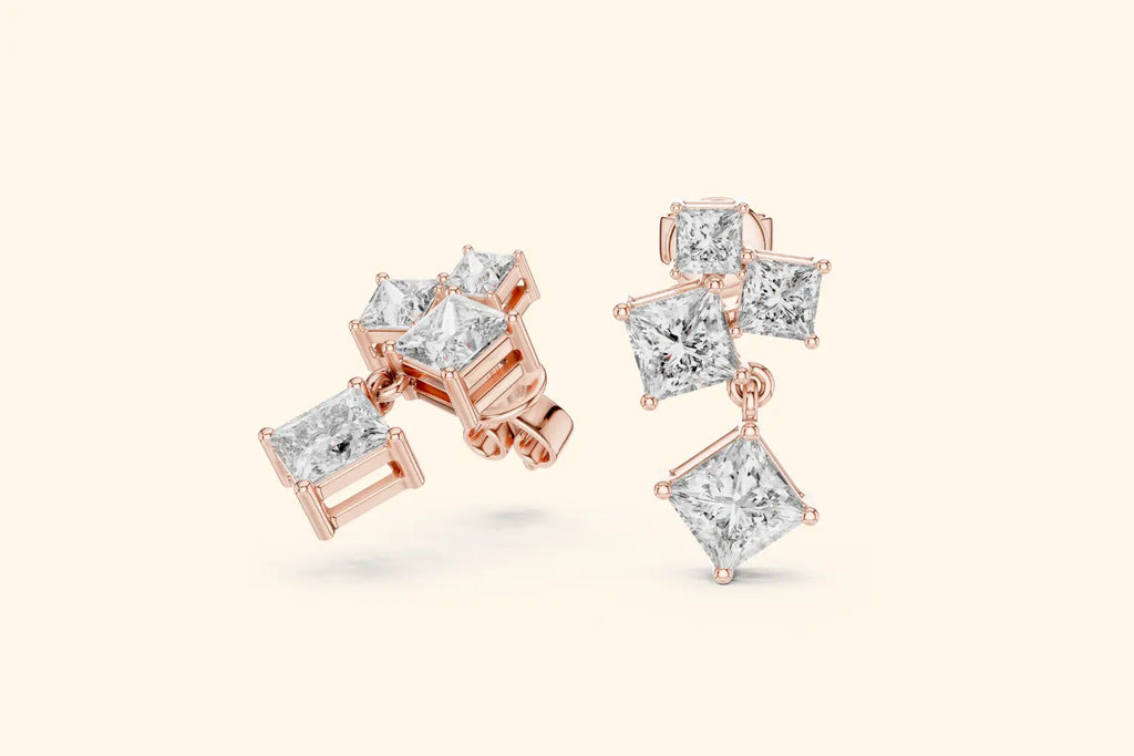 Elegant Emerald Cut Diamond  Stud Earrings