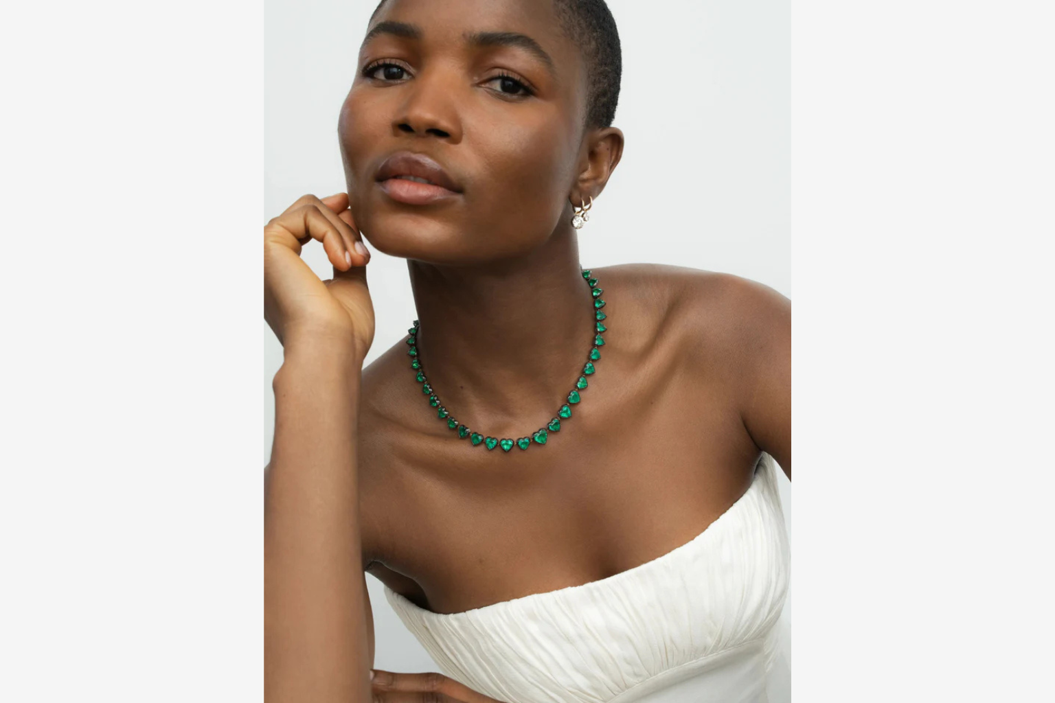 Signature Emerald Heart Button Back Necklace