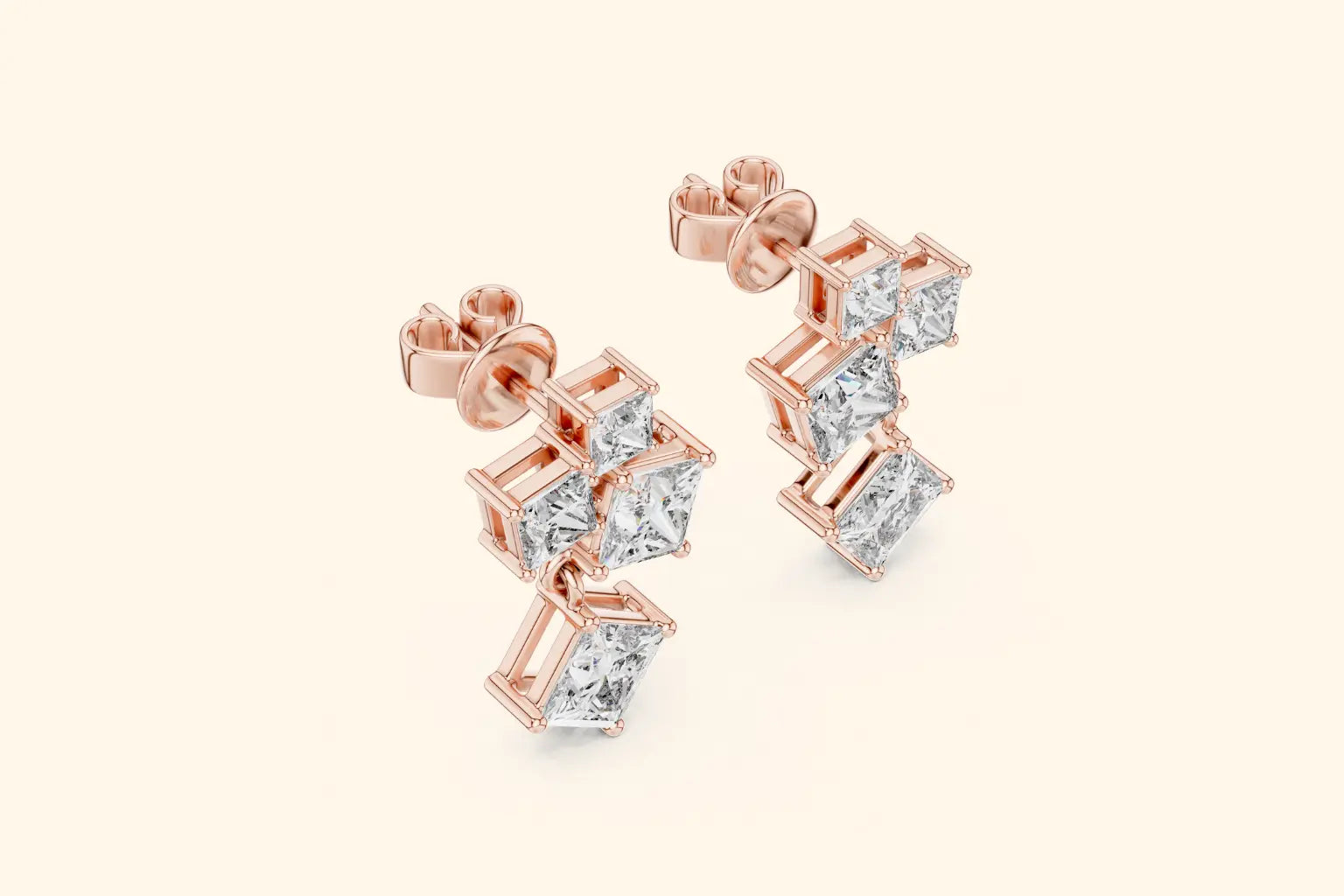 Elegant Emerald Cut Diamond  Stud Earrings