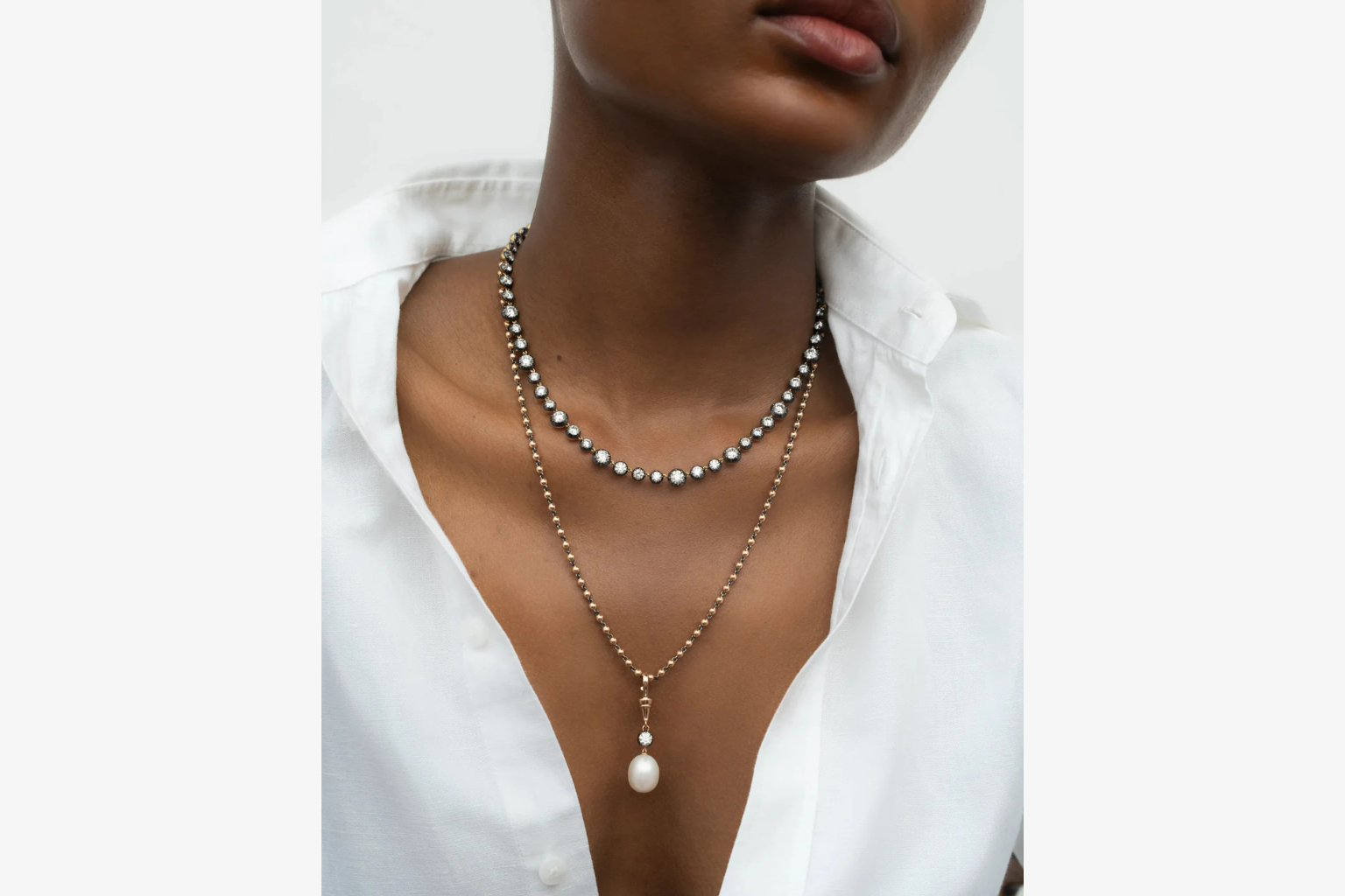 Ball n Chain Pearl & 0.40ct Diamond Pendant