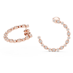 Rose gold hoop earrings with clear gemstones on a white background