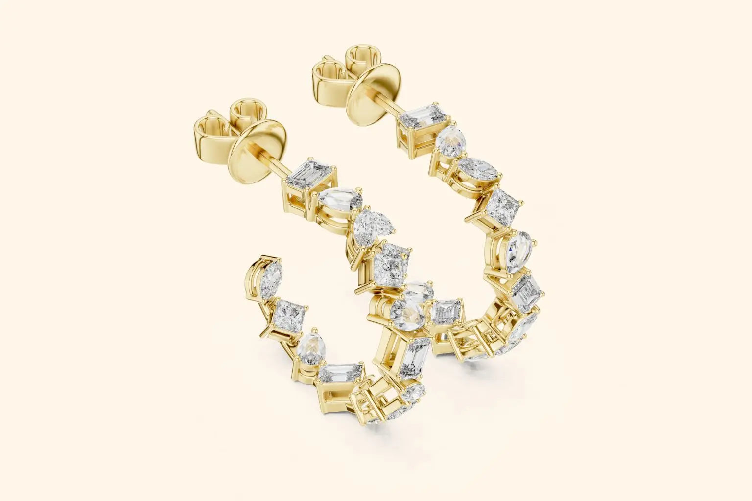 Mixed Cut Diamond Hoop Earrings