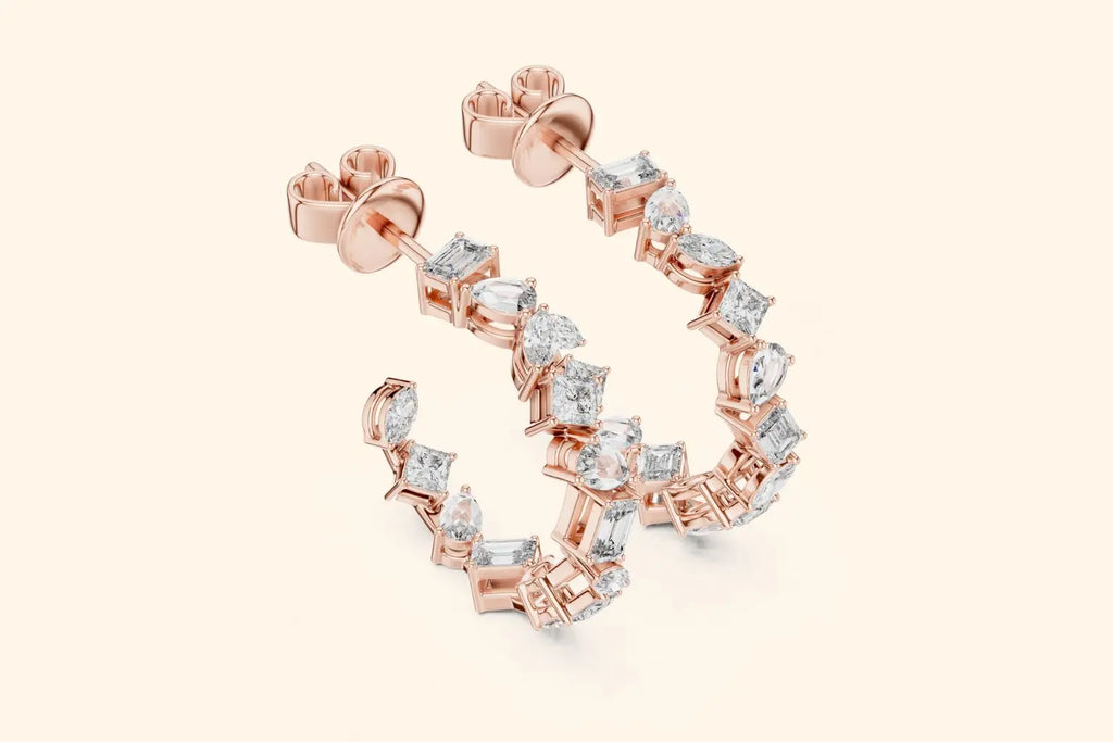 Mixed Cut Diamond Hoop Earrings