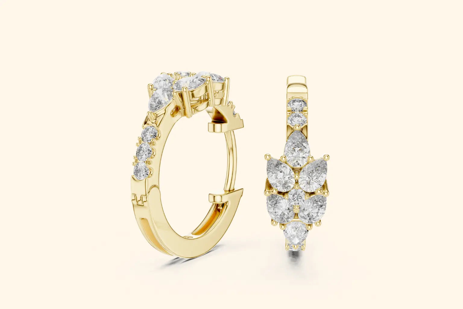 Elegant Celeste diamond hoop earrings with sparkling round diamonds on a polished metal setting