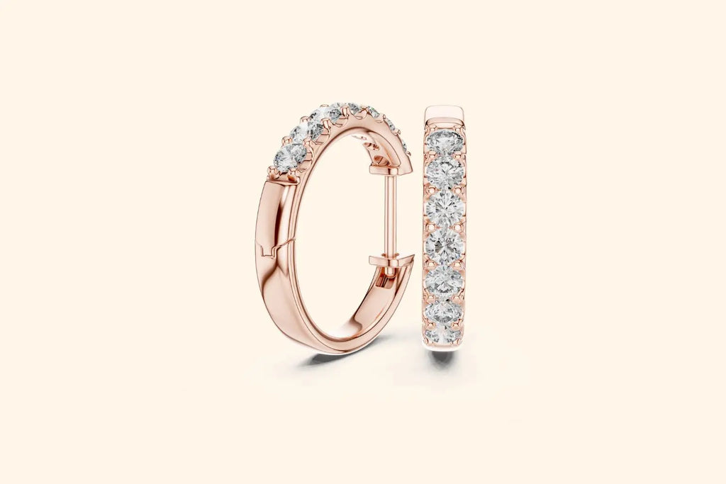 Rose Gold Diamond Huggie Hoop Earrings | Half-Eternity Design