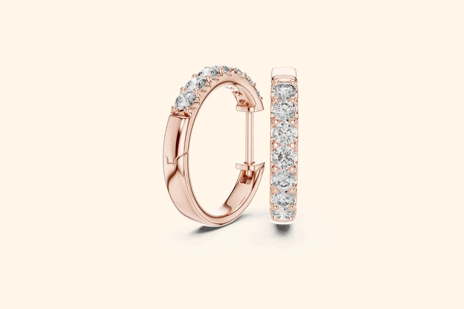 Rose Gold Diamond Huggie Hoop Earrings | Half-Eternity Design