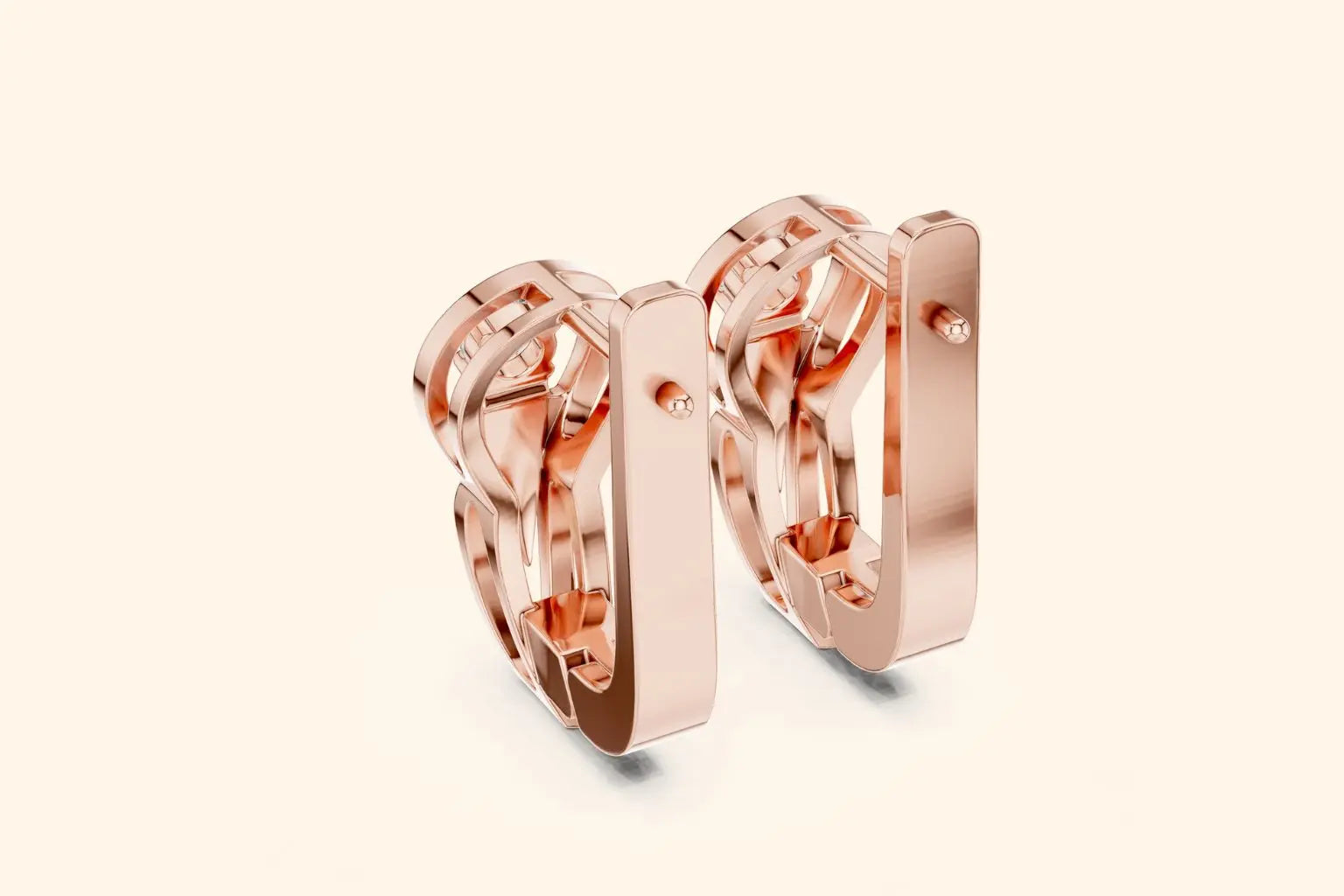 Pair of elegant lever back earrings made of rose gold featuring a diamond accent