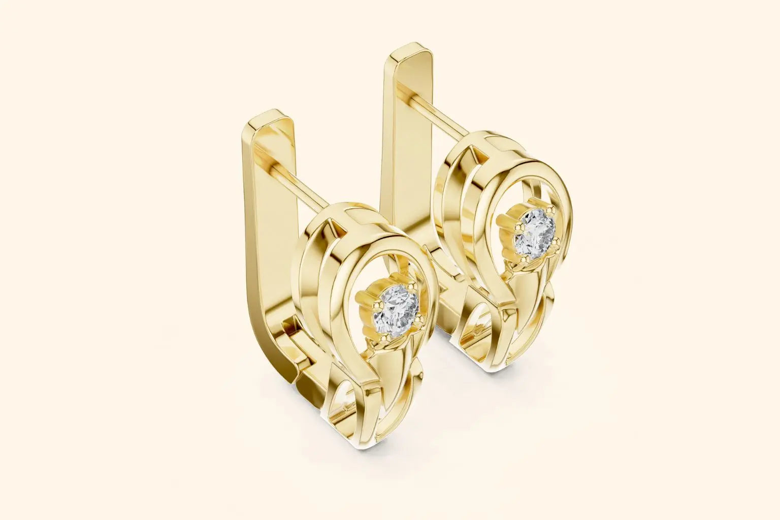 Elegant gold and diamond lever back earrings. Secure hinged closure provides comfortable and stylish wear.