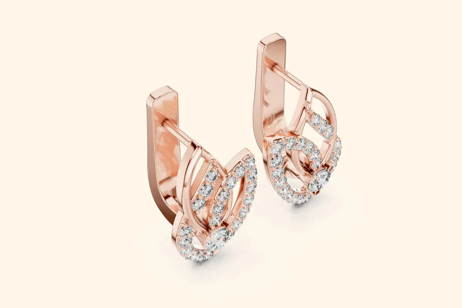 Sparkling rose gold diamond encrusted hoop earrings. Luxurious and glamorous, perfect for special events.