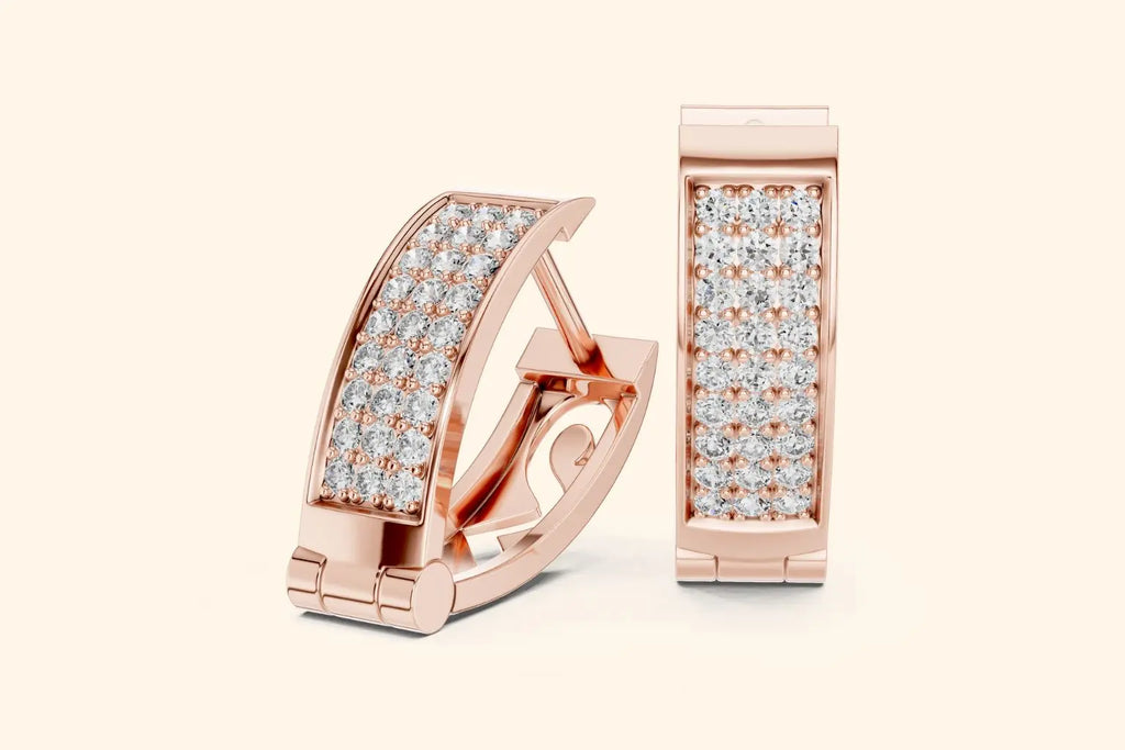 Pair of rose gold lever back earrings with a fully pave-set diamond front.