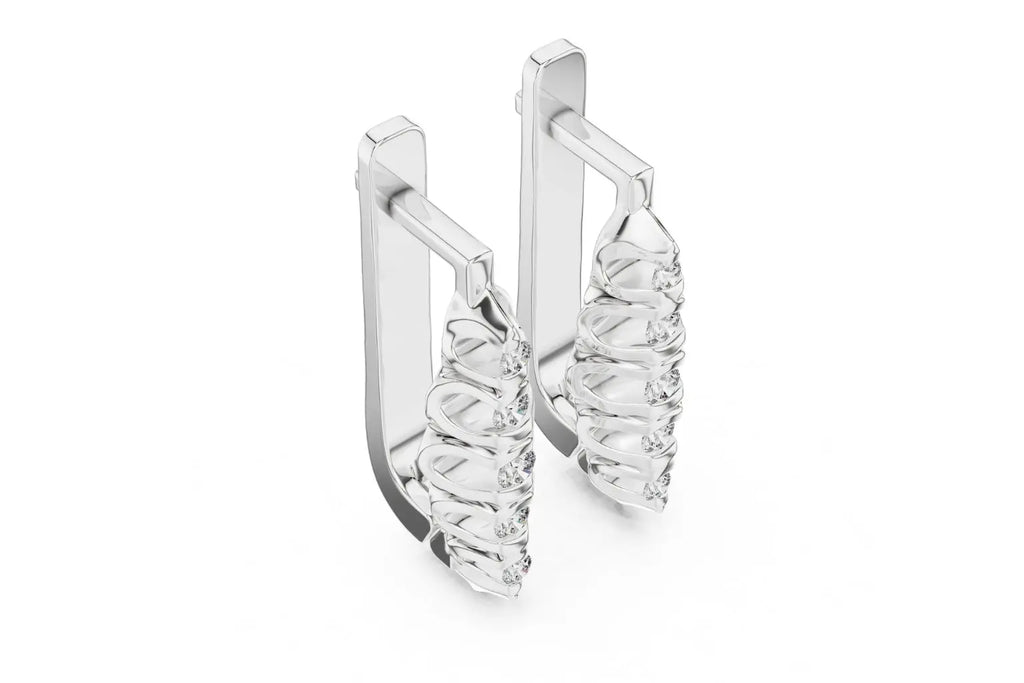 Pair of diamond earrings on a white background