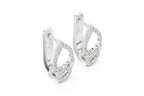 Pair of silver hoop earrings with clear gemstones on a white background