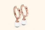 Diamond and pearl drop hoop earrings