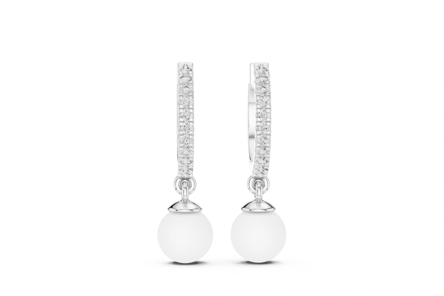 Diamond and pearl drop hoop earrings