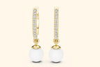 Diamond and pearl drop hoop earrings