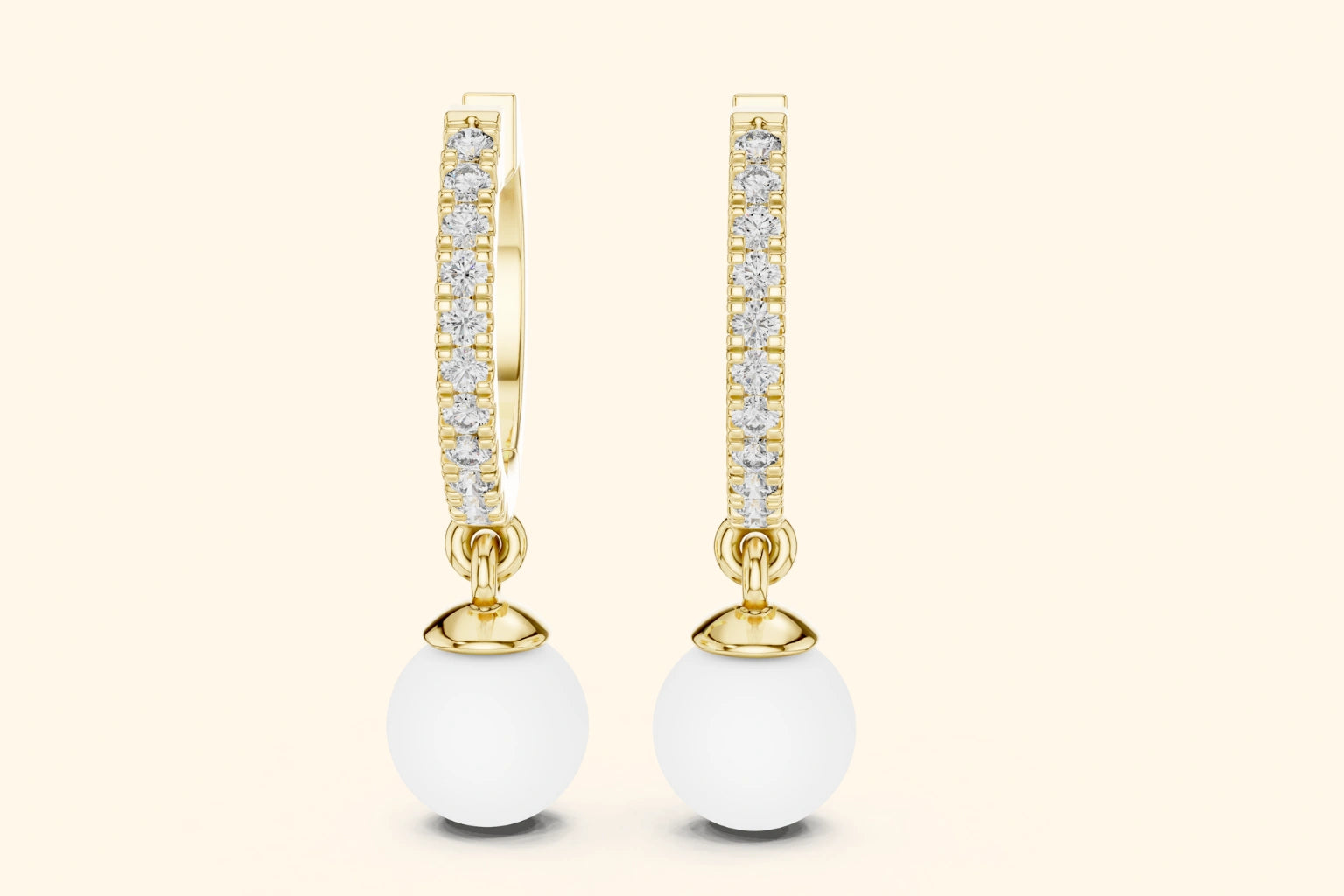 Diamond and pearl drop hoop earrings