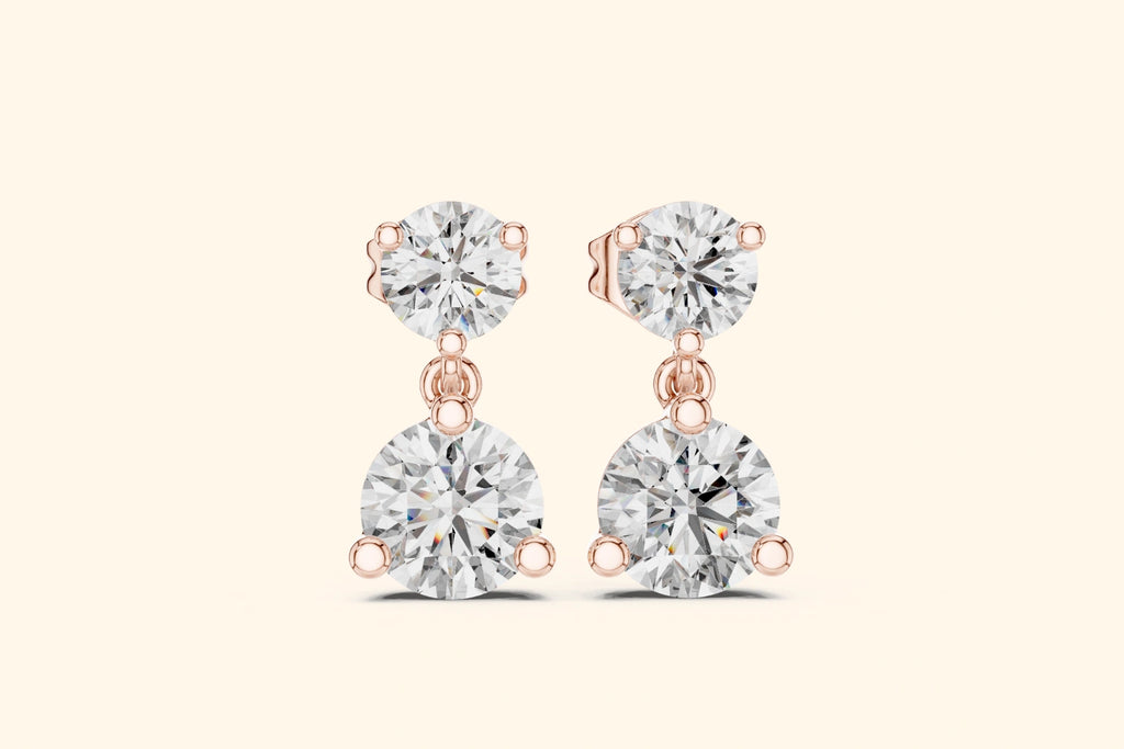 Two-stone diamond drop stud earrings
