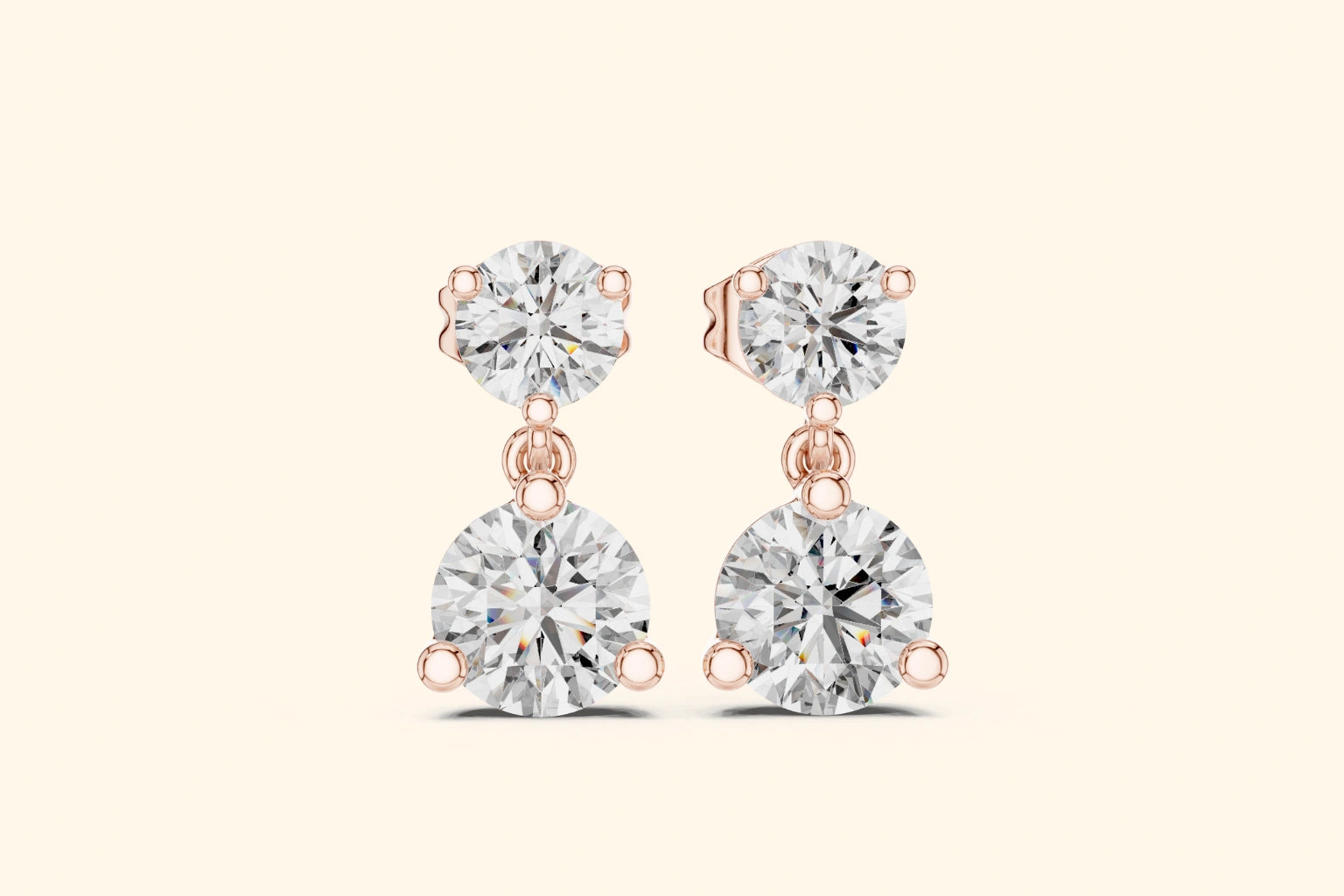 Two-stone diamond drop stud earrings