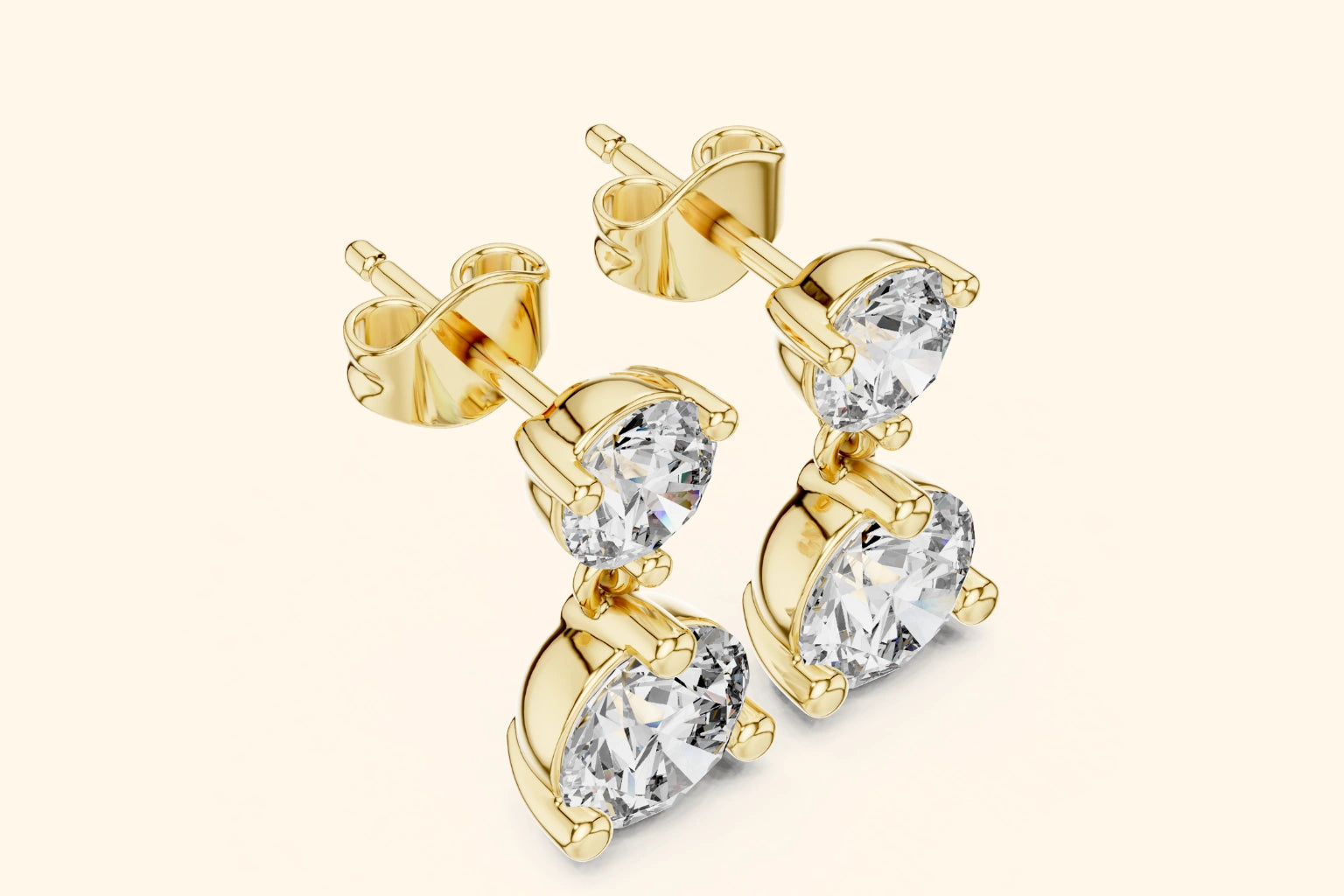 Two-stone diamond drop stud earrings