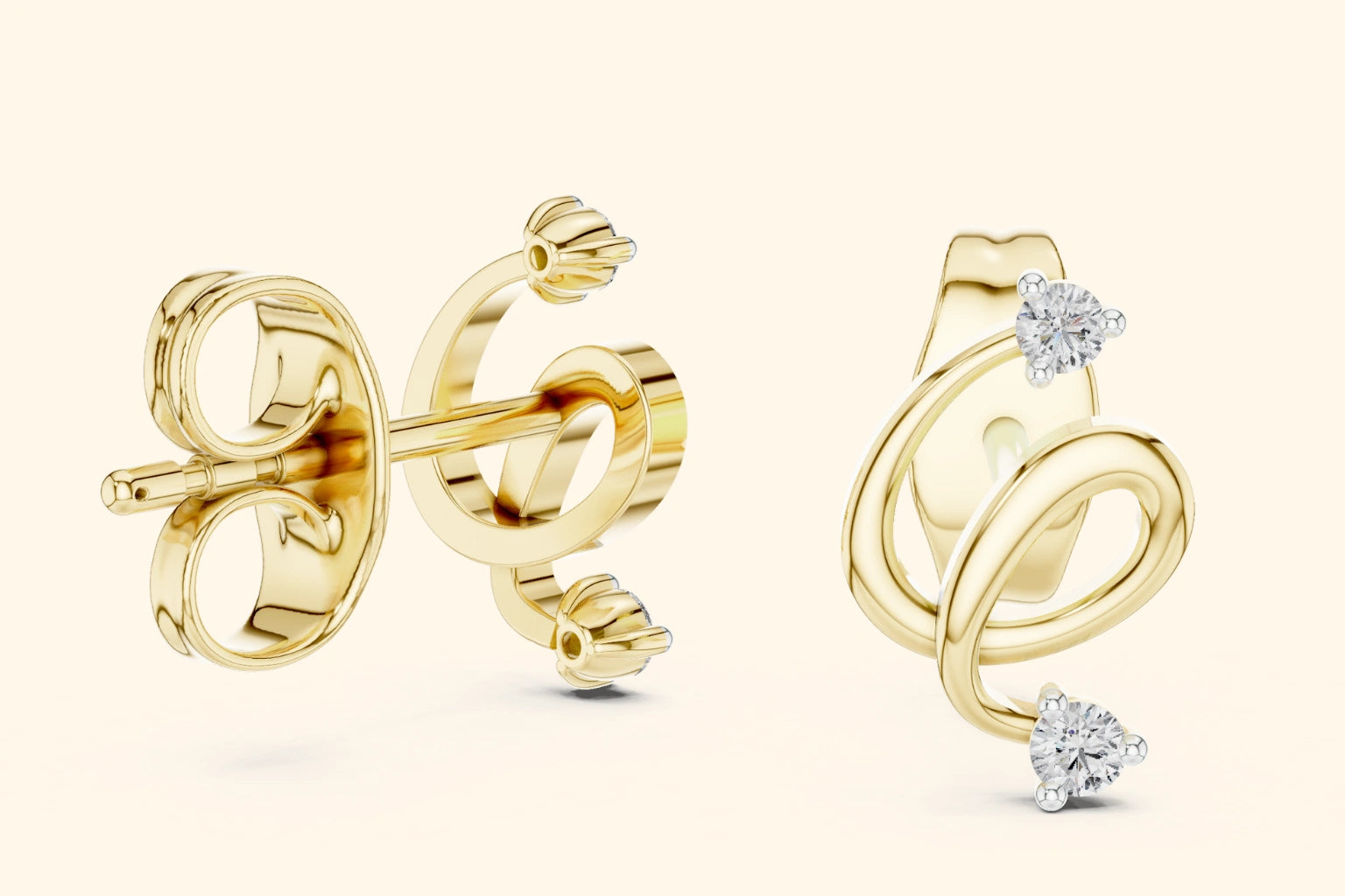 Modern looped design diamond stud earrings