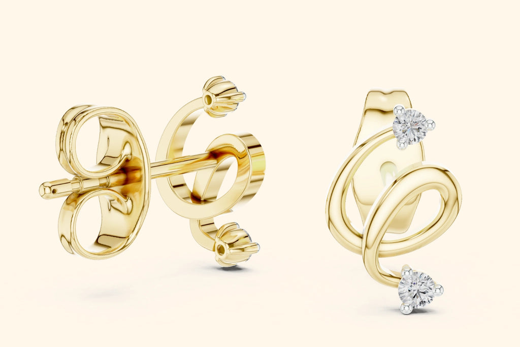 Modern looped design diamond stud earrings