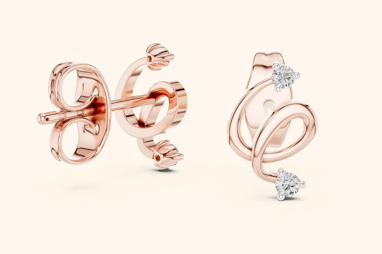 Modern looped design diamond stud earrings