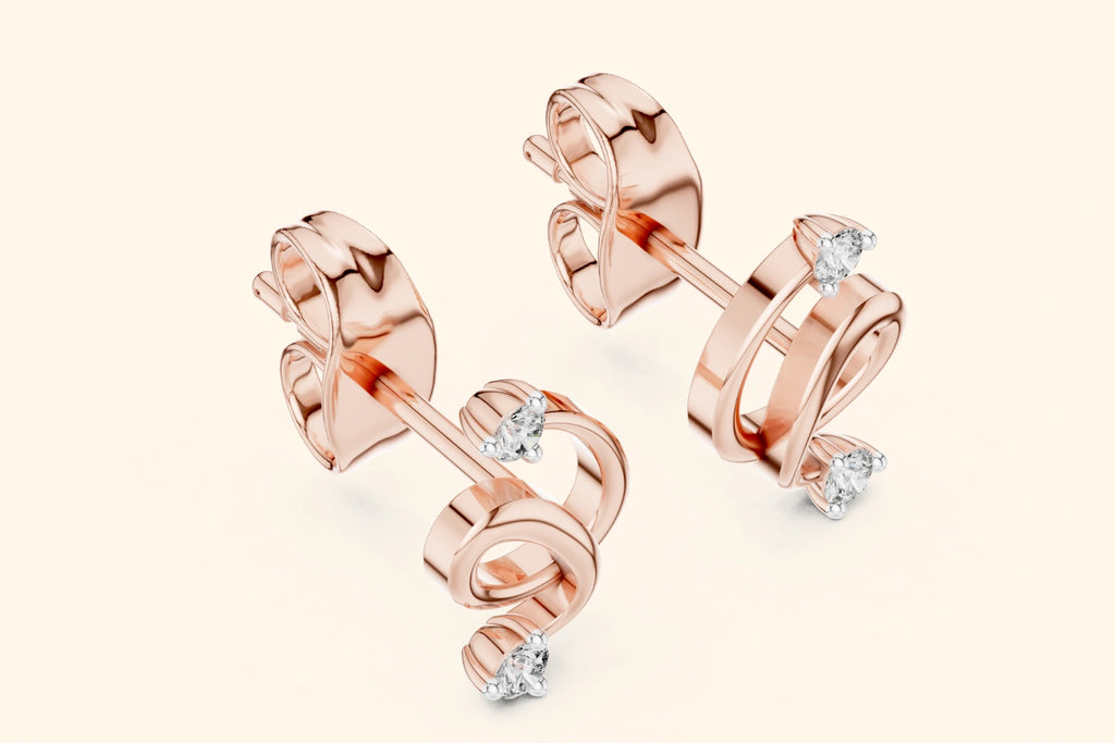 Modern looped design diamond stud earrings