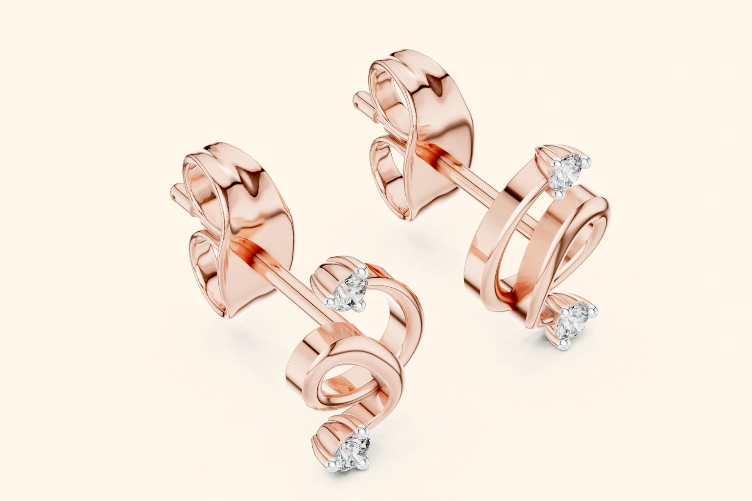 Modern looped design diamond stud earrings