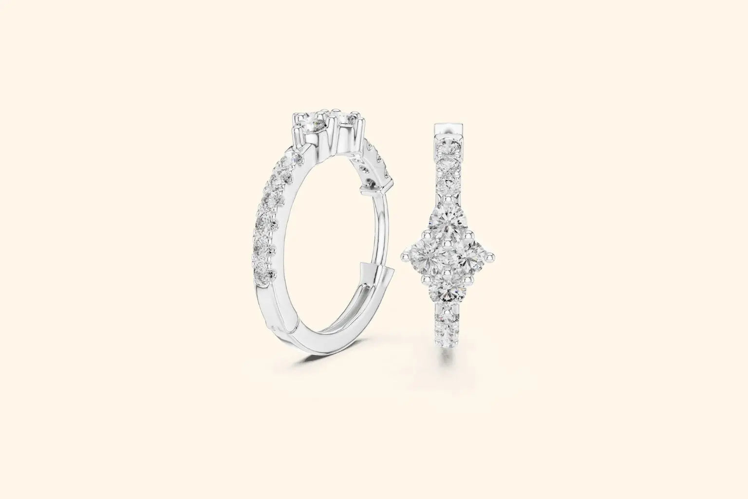 Diamond earring on a light beige background