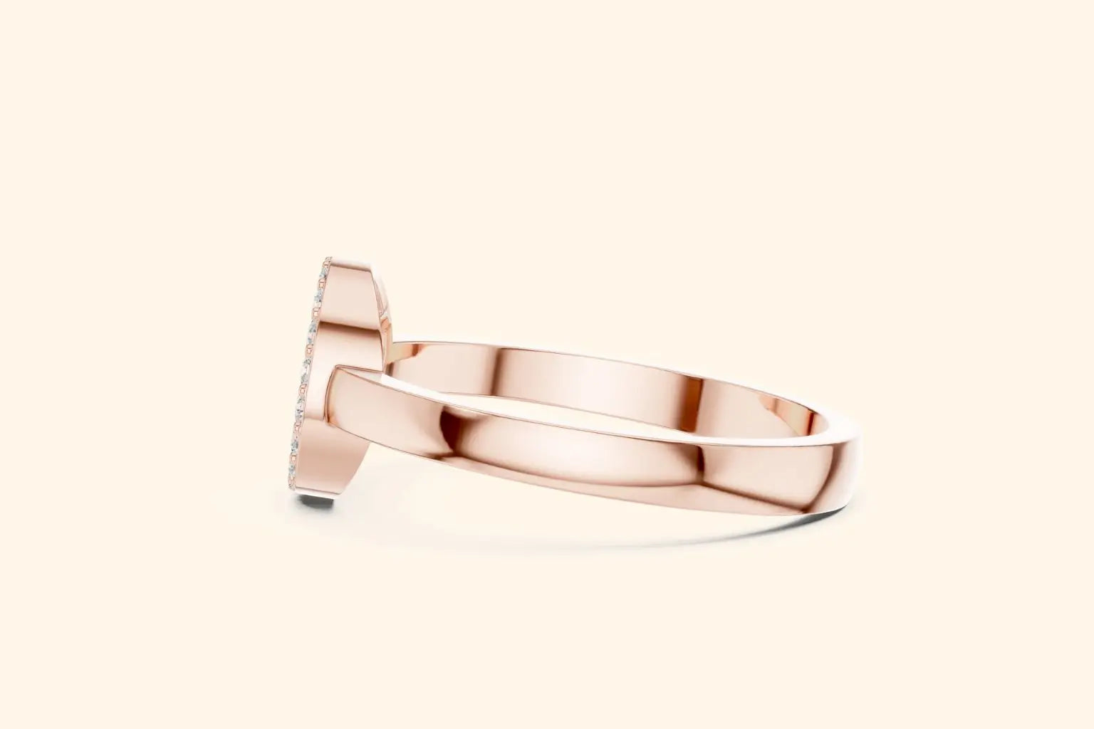 A stunning rose gold eternity band ring with two rows of pave-set round brilliant diamonds spanning the entire circumference. The metal is highly polished, and the diamonds are set closely together with minimal visible prongs. The ring has a slightly rounded profile.