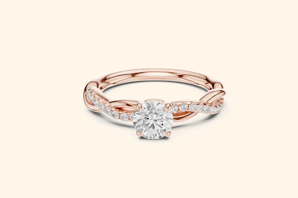 A straight-on view of a magnificent rose gold ring. The ring showcases a large, domed oval cluster setting, completely covered in brilliant pave-set diamonds for maximum overall sparkle.