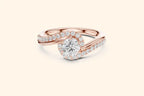 Elegant rose gold engagement ring with round diamond and ribbon-style setting 4