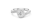 Elegant Silver engagement ring with round diamond and ribbon-style setting