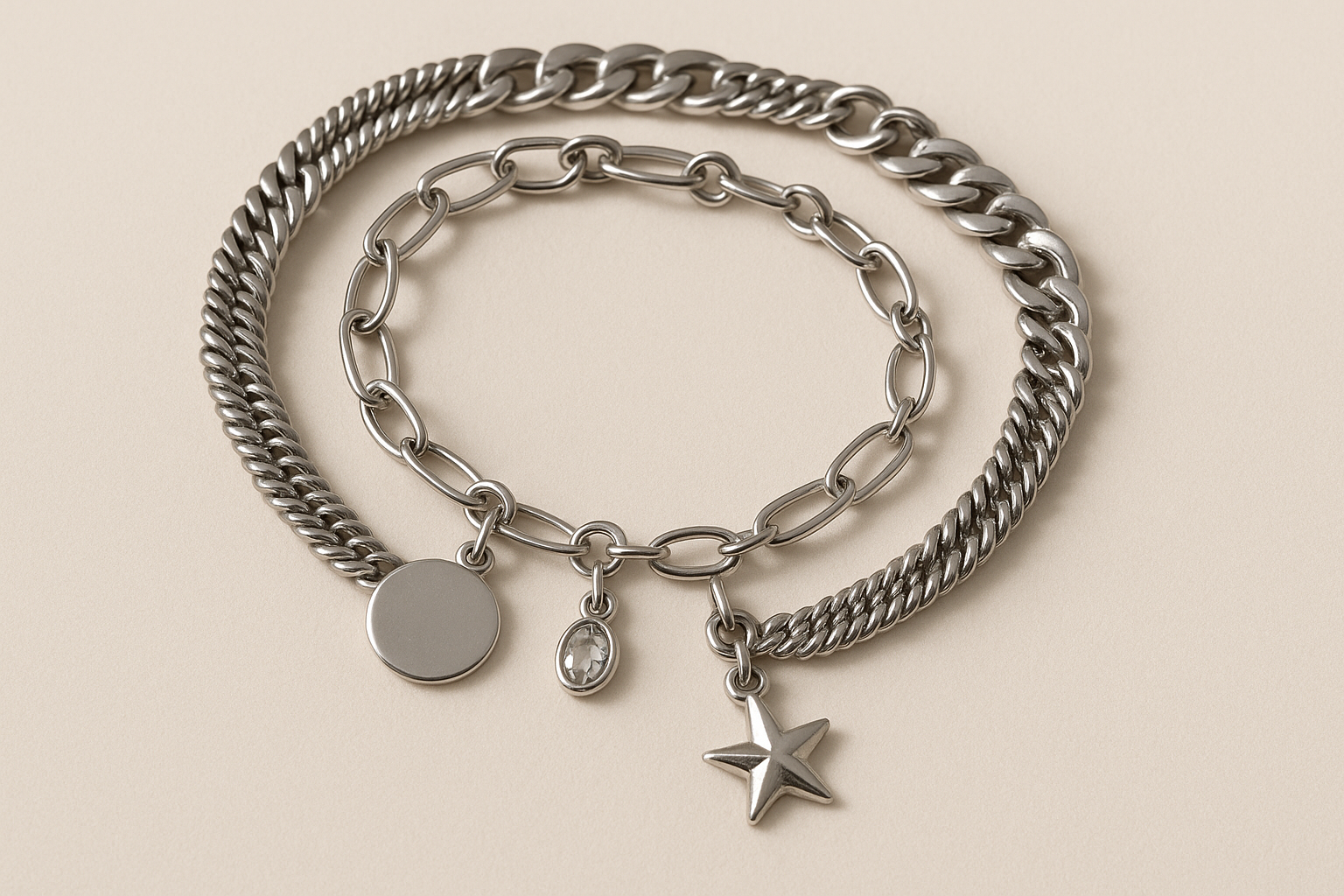 Silver Layered Bracelet with Charms