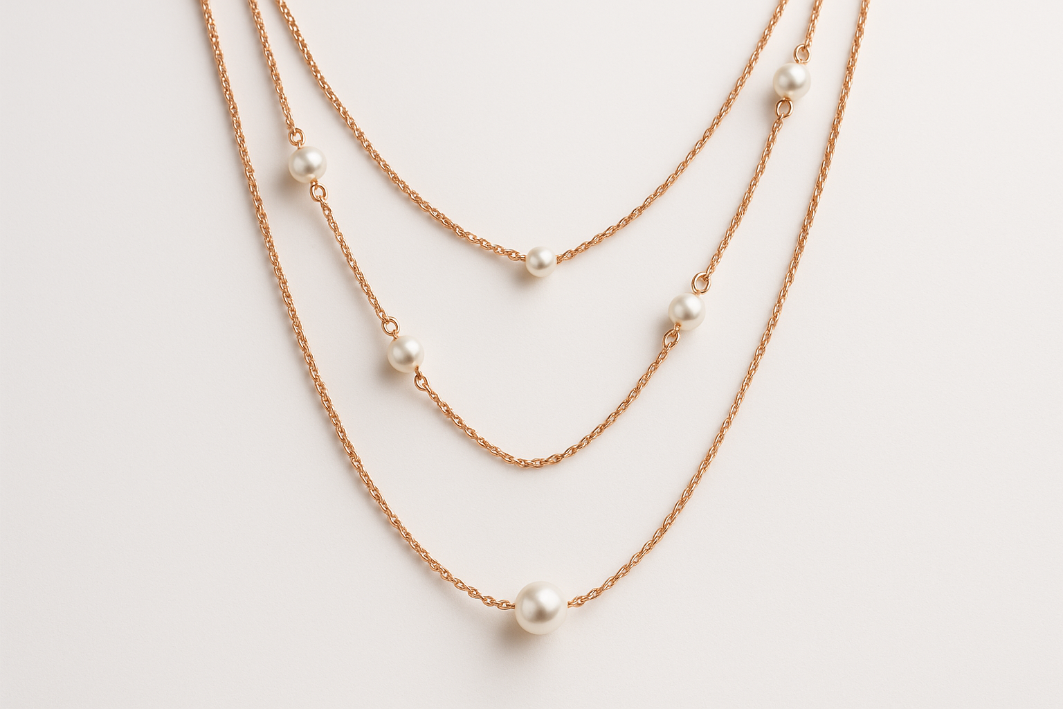 Rose Gold Pearl Layered Necklace Set