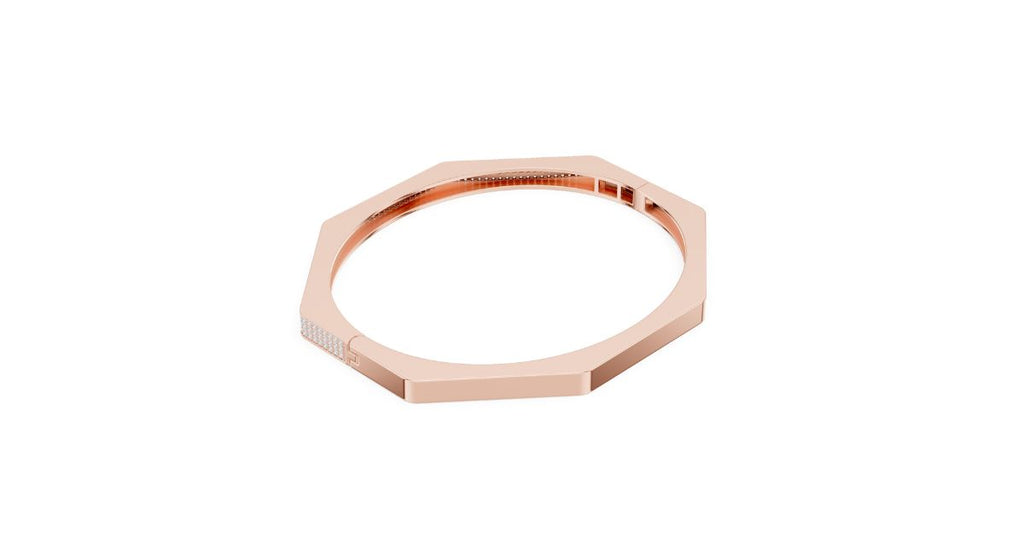 Octagon Shape Rose Gold Bangle with Diamond Elegance