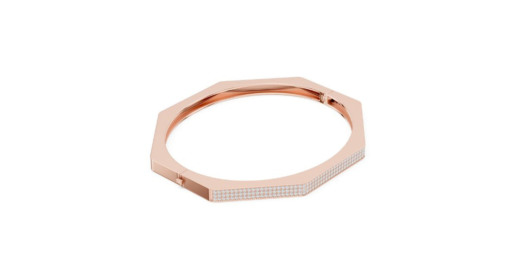 Octagon Shape Rose Gold Bangle with Diamond Elegance