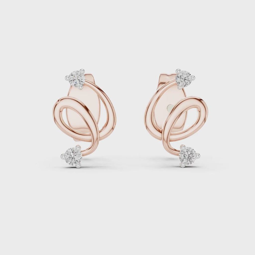 Modern Looped Design Diamond Stud Earrings