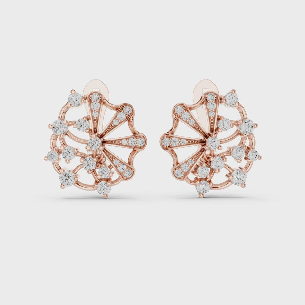 Floral real diamond stud earrings
