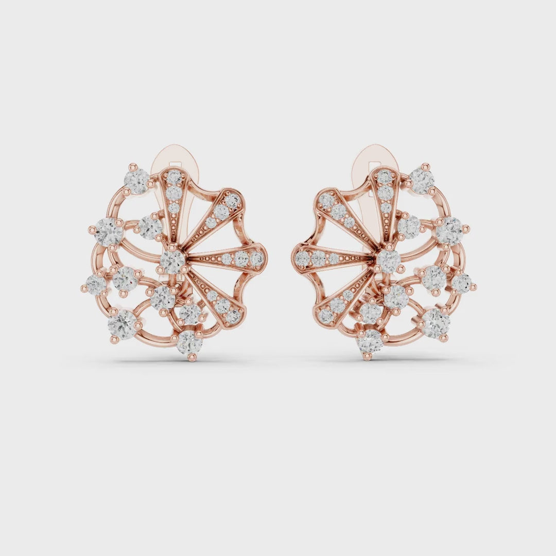 Floral real diamond stud earrings
